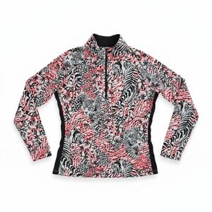 Tail White Label Women M Pink Animal Print 1/4 Zip Top Activewear Golf Tennis